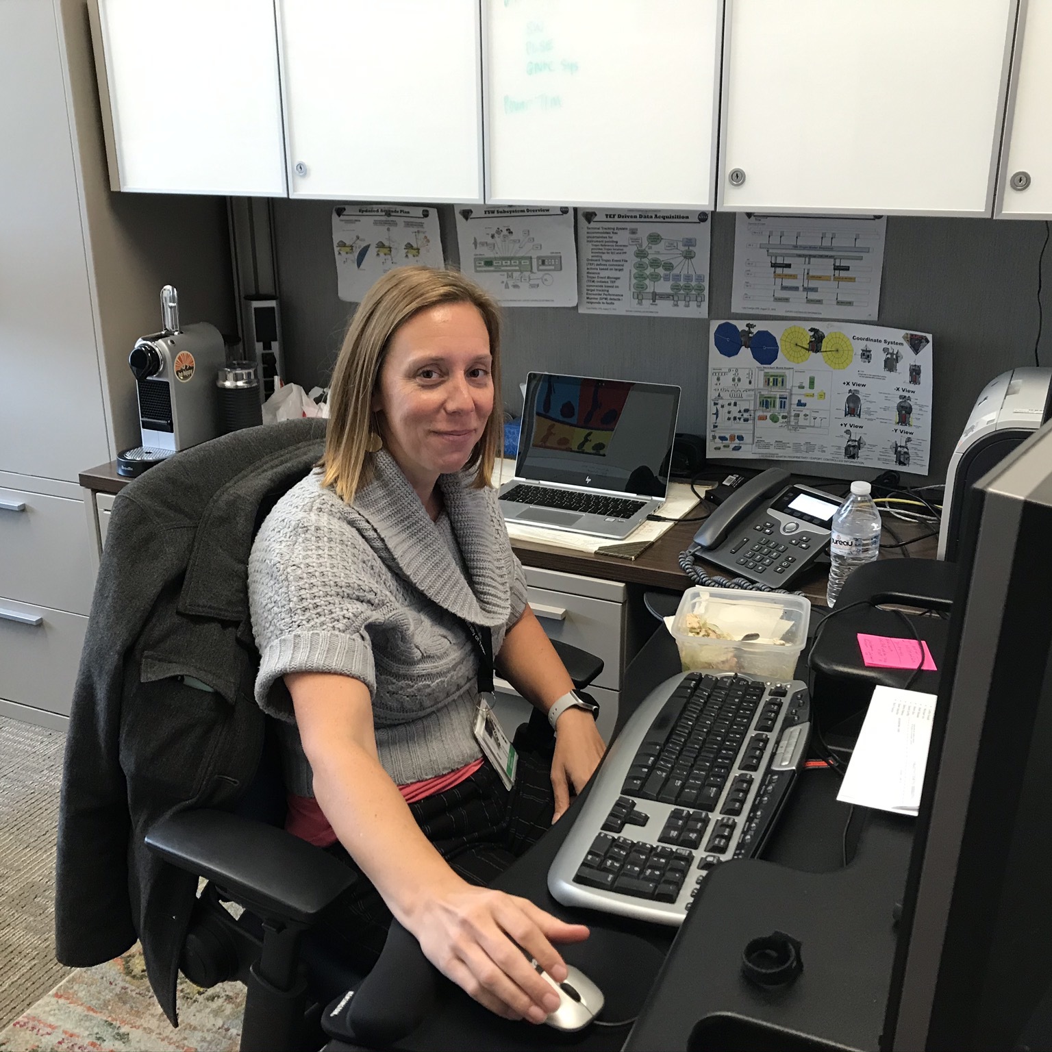 Jessica Thompson, the lead Lucy Systems Engineer, in her office at Goddard Spaceflight Center.